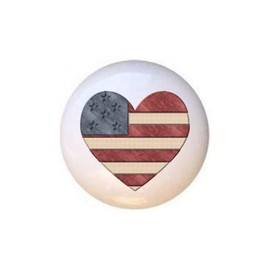Country Heart USA Flag - Patriotic - DECORATIVE Glossy CERAMIC Cupboard Cabinet PULLS Dresser Drawer KNOBS