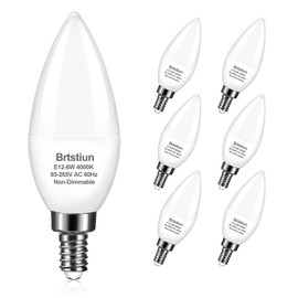 Brtstiun 6W E12 LED Ceiling Fan Light Bulbs, C37 Chandelier Light Bulbs, 4000K Neutral Daylight, 600 Lumens, Non-Dimmable, 6 Pack