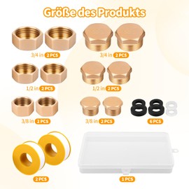 20-Piece Set of Blanking Plug Water Pipe with Internal and External Thread in Sizes 3/4, 1/2.3/8 Inch, Plugs with Rubber Seals, Angle Valve Cap for Water Pipe (3 Sizes)