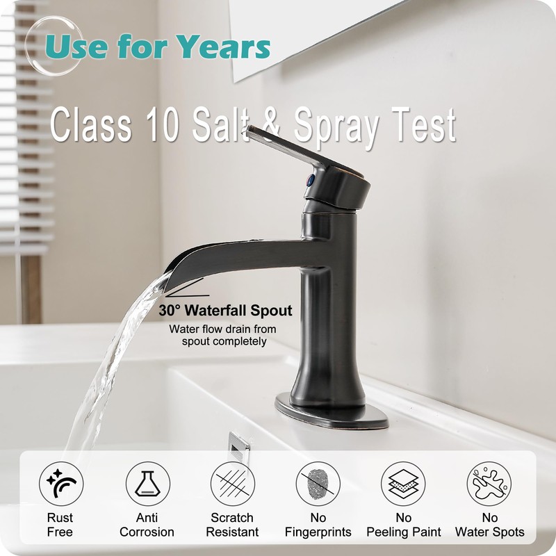 HOIGY Waterfall Bathroom Sink Faucet Oil Rubbed Bronze, Brass Single