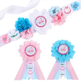 Cheerupp Putters Or Pearls Gender Reveal Maternity Sash Kit, Blue Or Pink Golf Baby Shower Belly Belt and Mom To Be Dad To Be Corsage Pins, New Parent Pregnancy Announcement Photo Props Party Supplies
