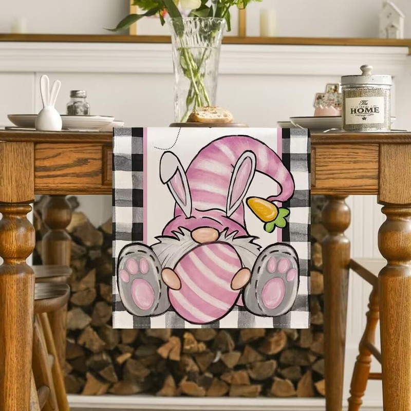Vspek Easter Gnome Table Runner, Easter Table Decoration, Linen Material,