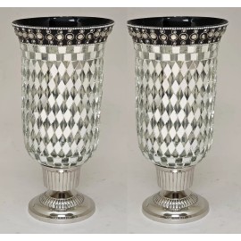 Unbranded Candle Holder Nickel Plated & Mirror Mosaic Glass Shade 5.5"Dia 11.5"High Set/2