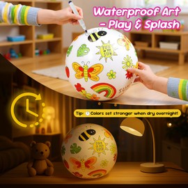 JOY SPOT! DIY Design Your Own Beach Balls (3 Pack) -16" Inflatable Beach Balls with 12 Waterproof Markers, Kids Art Supplies for Summer Crafts, Pool Party Favors, Creative STEM Activity for Ages 3+