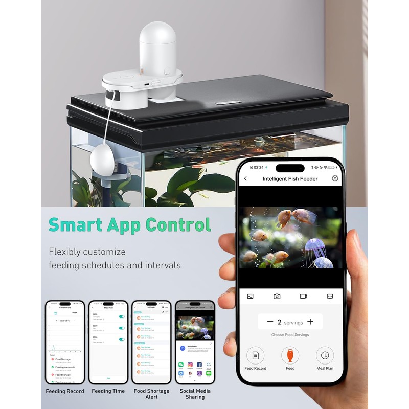 Pawfly WiFi Automatic Fish Feeder for Aquariums, Smart Auto Fish