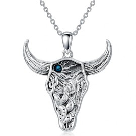 ROMANTICWORK Bull Necklace 925 Sterling Silver Bullhead Pendant Cow Jewelry for Anniversary Birthday Christmas Gifts for Men Women, Sterling Silver, No Gemstone