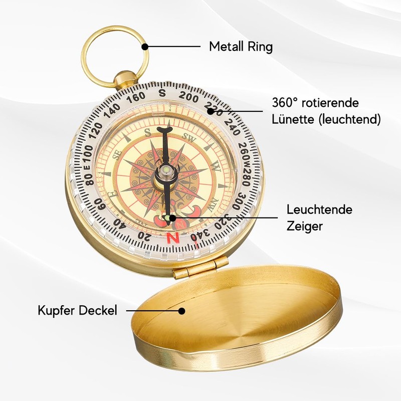polar-effekt Metal Gold Compass with Engraving - Marching Compass Portable
