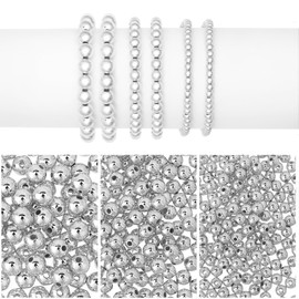 Pack of 1200 Silver Beads for Threading Spacer Beads Small Spacer Beads 4/6/8 mm Smooth Round Beads Loose Spacer Beads Seamless Ball Beads for DIY Bracelet Necklace Jewellery Making