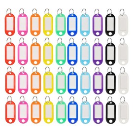 Gisedkle 200 PCS Plastic Key Labels Tags, 10 Colors Key Ring Tags with Split Key Ring, Blank Name Tag, Clear Label Window Protective Films, Key ID Tags for Luggage.