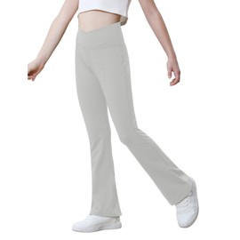 Flared Leggings Teens V-Cross Grey Bell Bottom Dance Yoga Pants for Girls 14-15 Years Old