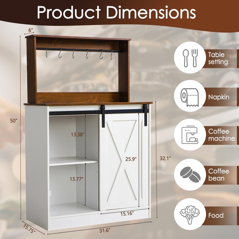 Decomax Farmhouse Coffee Bar Cabinet with Sliding Barn Door -