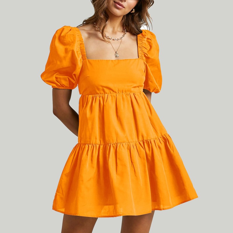 OWNGIGI Women's Summer Dress Square Neck Puffy Short Sleeve Loose