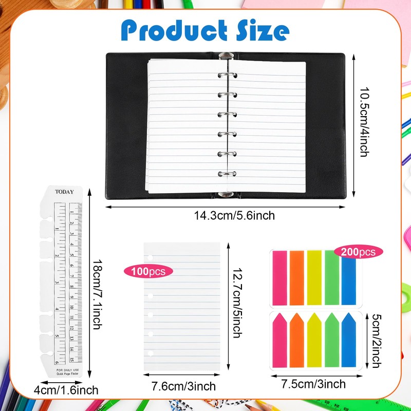 Feifeiya Mini 6 Ring Binder and 3 x 5 Inch
