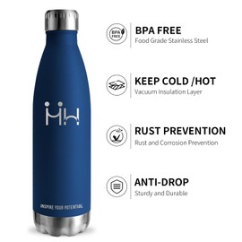 Grsta Drinking Bottle, 500 ml, Stainless Steel Drinking Bottle with Straw, BPA-Free, Leak-Proof, Double-Walled Vacuum Insulated, Metal Drinking Bottle, for School, Travel, Office