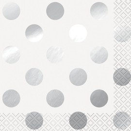 Unique Party 32301 - Foil Silver Polka Dot Cocktail Napkins, Pack of 16