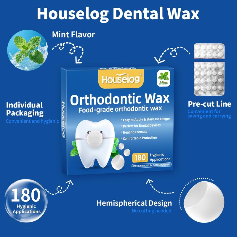Orthodontic Wax for Braces, 180 Pcs Pre-Cut Mint Dental Wax