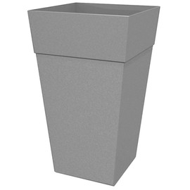 Bloem Tall Finley Tapered Square Planter: 25" - Cement Gray - Matte Textured Finish, 100% Recycled Plastic Pot, for Indoor and Outdoor Use, Gardening, 9 Gallon Capacity