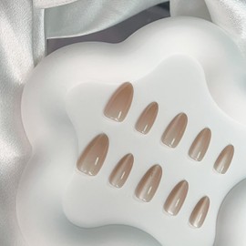 INCHIC Nude Radiance, Long Almond, Pure Nude Cat Eye, 30 Pcs Press on Nail