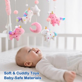 Unicorn Baby Crib Mobile for Girls with Music Box (100+ Lullabies), Rotating Plush Crib Toys for Newborns, Infant, Baby Christ & Shower Gift