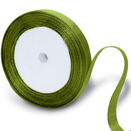 Qjaiune Olive Green Satin Ribbon 3/8 Inch x 25 Yards Ribbon, Wedding Bouquet Ribbon Pink Silk Ribbon, Silky Polyester Ribbon Shiny Fabric Ribbon for Hair Gift Wrapping Flower Bouquet Crafts Sewing