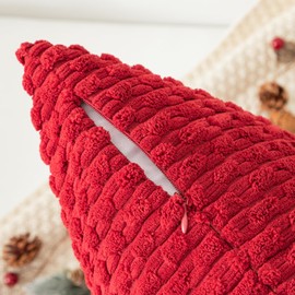 Kevin Textile Lumbar Throw Pillow Covers Ultra Soft Solid Striped Corduroy Rectangle Christmas Pillow Cover for Sofa 12 x 20 inch Burgundy 2 Pieces