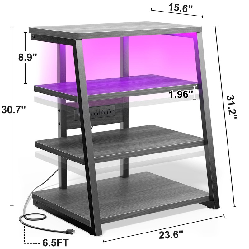 AV Media Stand with Outlets, Media Console with LED Lights,