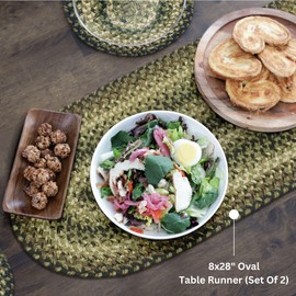 Homespice - Pinecone Oval Table Runner Green, a Hand Braided Table Runner of Premium Jute to Use as a Short Table Runner - Natural Earthy Colors - Reversible Small Table Runners Set of 2, 8x28 Inches