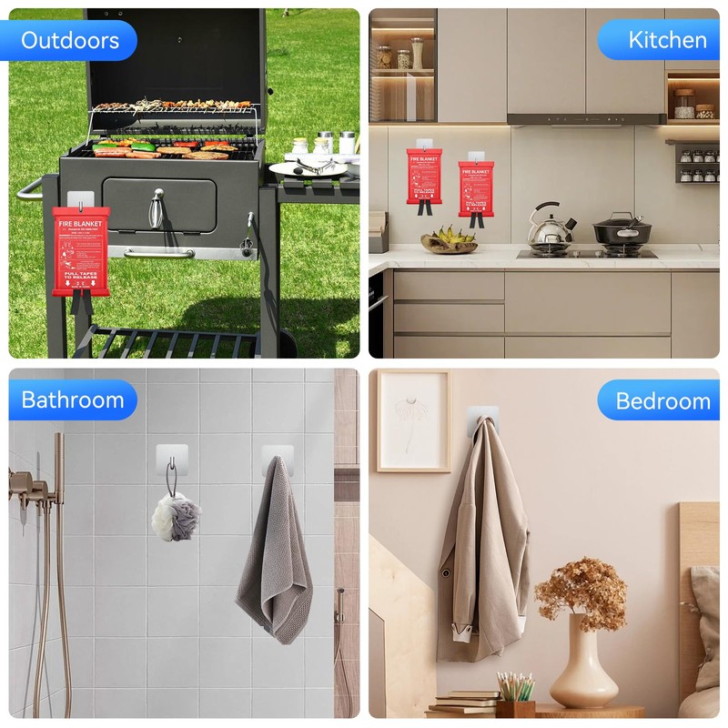 KRUI 4 Pcs Adhesive Wall Hooks for Emergency Fire Blankets,