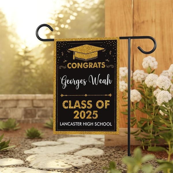 Personalized Graduation Garden Flag, Double Sided, Custom Name & School,
