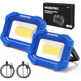 WORKPRO 2000LM Rechargeable LED Work Light 2PC Magnetic Work Light Stand COB Flood Light