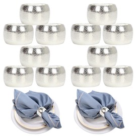 HuaLiSiJi Napkin Rings Silver Pack of 12 Napkin Rings Christmas Thanksgiving Wedding Party Family Dinner (12, Silver)