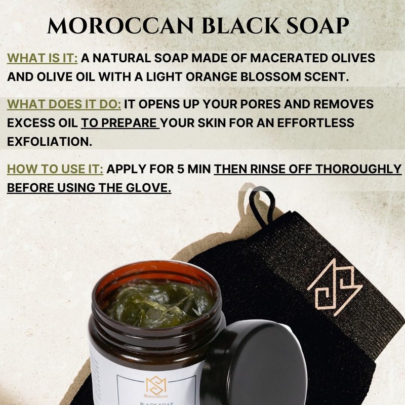 MS Moroccan Black Soap and Exfoliating Glove Kit for Body