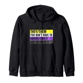 They Them Preferred Pronoun Gender Fluid Nonbinary Flag Hooded Jacket, black