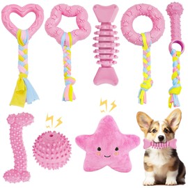 MRSOHRET Puppy Toys, 8 Pack Puppy Chew Toys for Teething, Cute Pink Small Dog Toys Set, Teething Toys for Puppies, Soft Durable Interactive Chew Toy for Small Dogs