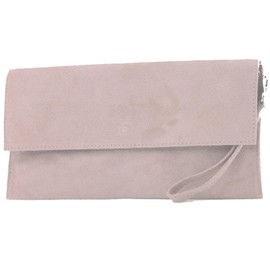 Modamoda de T151/M151 Women’s Italian Suede Leather Metallic Clutch Bag - Pink beige light, size: s