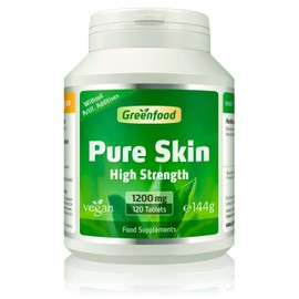 Greenfood Pure Skin, 1200 mg, Extra high Dosage, 120 Tablets, Vegan - contributes to Normal Skin, Hair (biotin) and Regulation of Hormone Activity (Vitamin B6). Without Artificial additives. No GMO