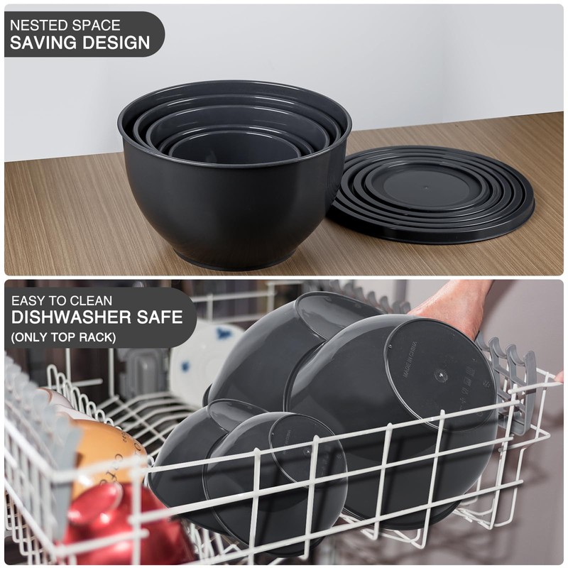 5-Piece Plastic Mixing Bowls with Lids Set for Kitchen, Nesting