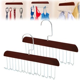 Xbaiyanr 2Pcs Anti Slip Multi Hook Coat Racks,Bra Hangers for Closet Organizer with 8 Hooks 360 °Swivel Belt Hanger for Closet for Belt, Tie, Tank Top, Bra, Scarf (Brown)