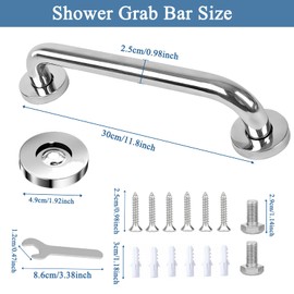 QMAHA 2 Pack Bathroom Grab Bar Rail, 12 Inch Stainless Steel Shower Hand Rail Grab Handles, Non Skid Disability Mobility Aids, Safety Handle Auxiliary Handle for Bathroom, Bathtub, Shower (30cm)