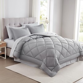 Modern Threads 7-Piece Reversible Comforter Set - Bedding Ensemble with Comforter, Sheets, Pillowcases, and Shams, Gray King