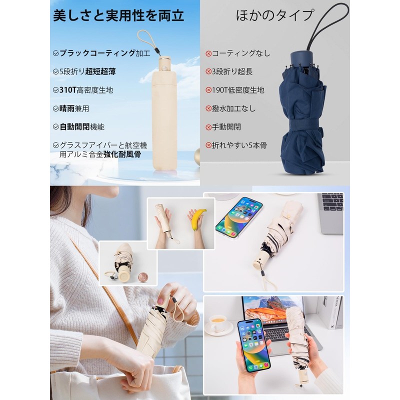 Parasol, Folding Umbrella 【2025 Latest 310T High-Density Fabric UV Cut