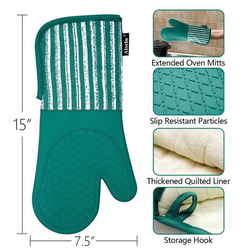 Alselo Silicone Oven Mitts Heat Resistant 932℉ with Waterproof &