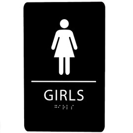 ADA CENTRAL SIGNS - 6"X9" Girls Restroom Sign - ADA Compliant Tactile Graphics Grade 2 Braille Text Plastic Wall Signs - Bathroom Door Placard Double Sided Tape Rest Room Sign for Business Apartment