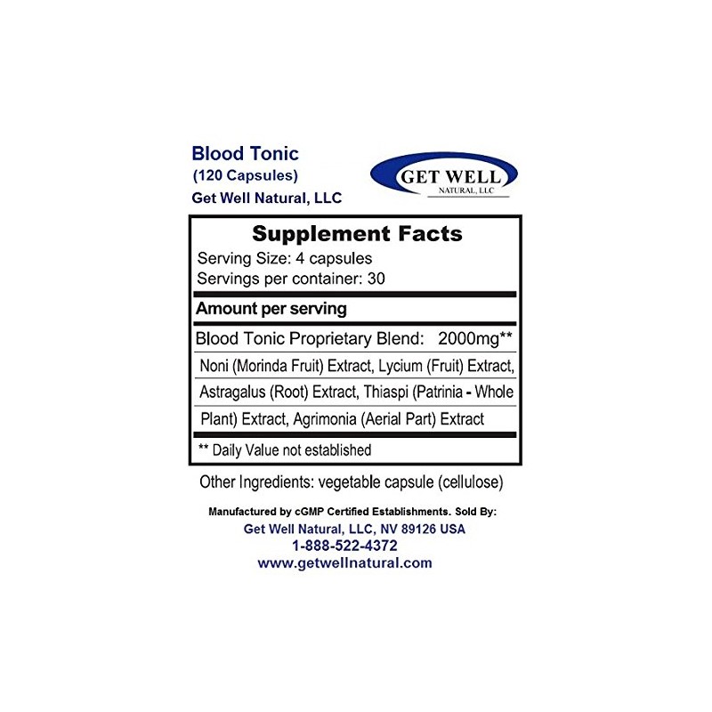 Blood Tonic (120 Capsules) - Concentrated Herbal Blend - Dietary