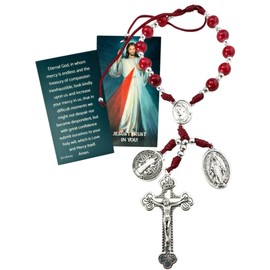 Westmon Works Divine Mercy Auto Rosary Marbled Glass Beads with Metal Crucifix and Centerpiece and Holy Prayer Card