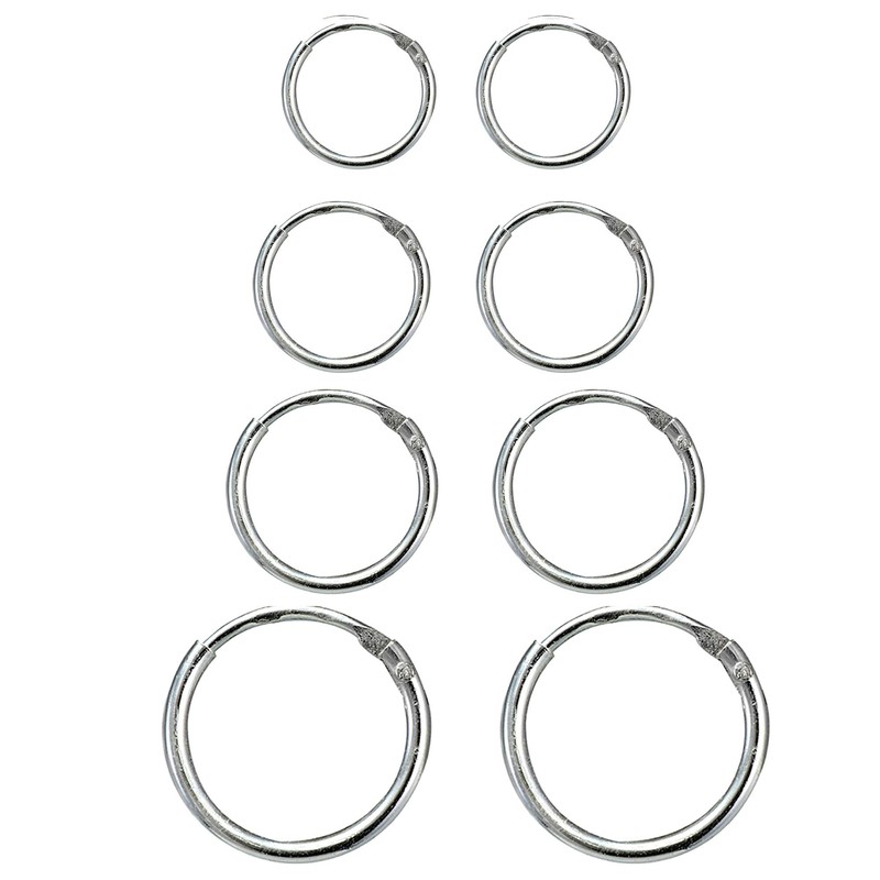 4 Pair Set Sterling Silver 10mm, 12mm, 14mm & 16mm