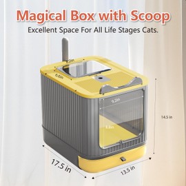 LCZLBRRD Upgraded Fully Enclosed Cat Litter Box with Lid, Covered Cat Box Enclosure, Anti-Splashing Easy to Clean Kitty Litter Boxes with Drawer, 3 Modes can Use from Kitten to Adult(Yellow&Grey)