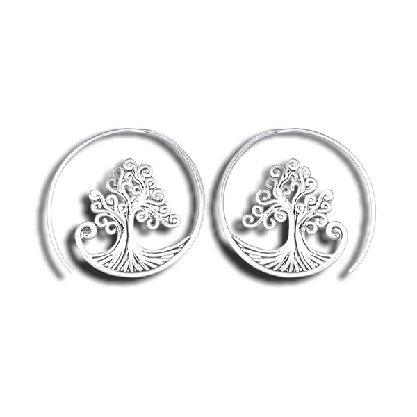 Tree of Life Spiral Earrings - 925 Sterling Silver -