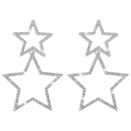 Rhinestone Big Star Dangle Earrings for Women Girls Crystal Long Tassel Stars Charms Drop Dangling Stud Fashion Lightweight Festival Christmas Birthday Party Jewelry Dainty Gift for Friend (Silvery)