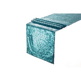 PartyDelight 12" X 72" Teal Sequin Table Runner for Wedding, Party, Bridal Baby Shower, Christmas.